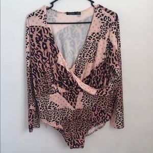 Boohoo Pink leopard print bodysuit